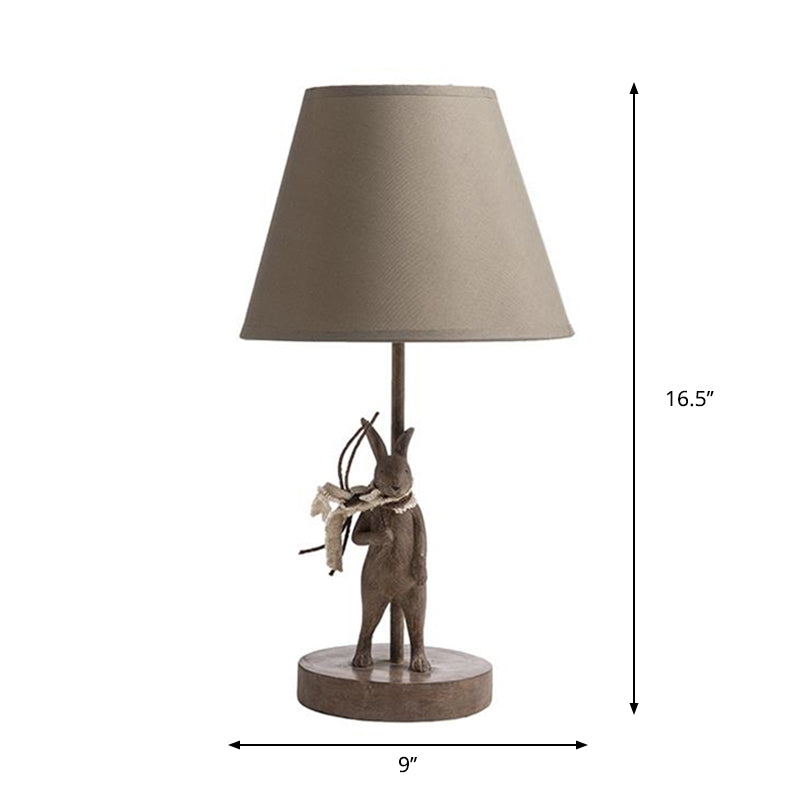 Cartoon Barrel Nightstand Lamp Fabric 1 Light Bedside Task Lighting with Rabbit Deco in Brown Clearhalo 'Lamps' 'Table Lamps' Lighting' 1724320