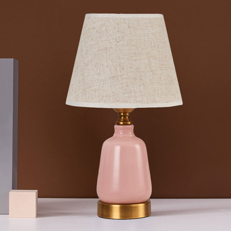 1 Head Bedroom Night Table Light Simple Style Pink Desk Lamp with Conical Pleated Fabric/Fabric Shade Clearhalo 'Lamps' 'Table Lamps' Lighting' 1724322