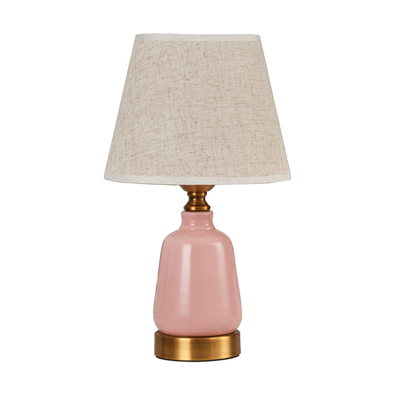 1 Head Bedroom Night Table Light Simple Style Pink Desk Lamp with Conical Pleated Fabric/Fabric Shade Clearhalo 'Lamps' 'Table Lamps' Lighting' 1724323