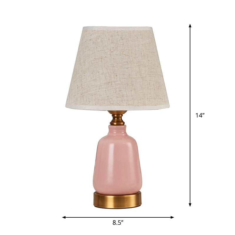 1 Head Bedroom Night Table Light Simple Style Pink Desk Lamp with Conical Pleated Fabric/Fabric Shade Clearhalo 'Lamps' 'Table Lamps' Lighting' 1724324