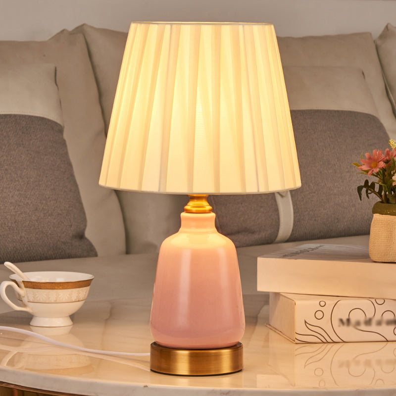 1 Head Bedroom Night Table Light Simple Style Pink Desk Lamp with Conical Pleated Fabric/Fabric Shade Pink B Clearhalo 'Lamps' 'Table Lamps' Lighting' 1724325