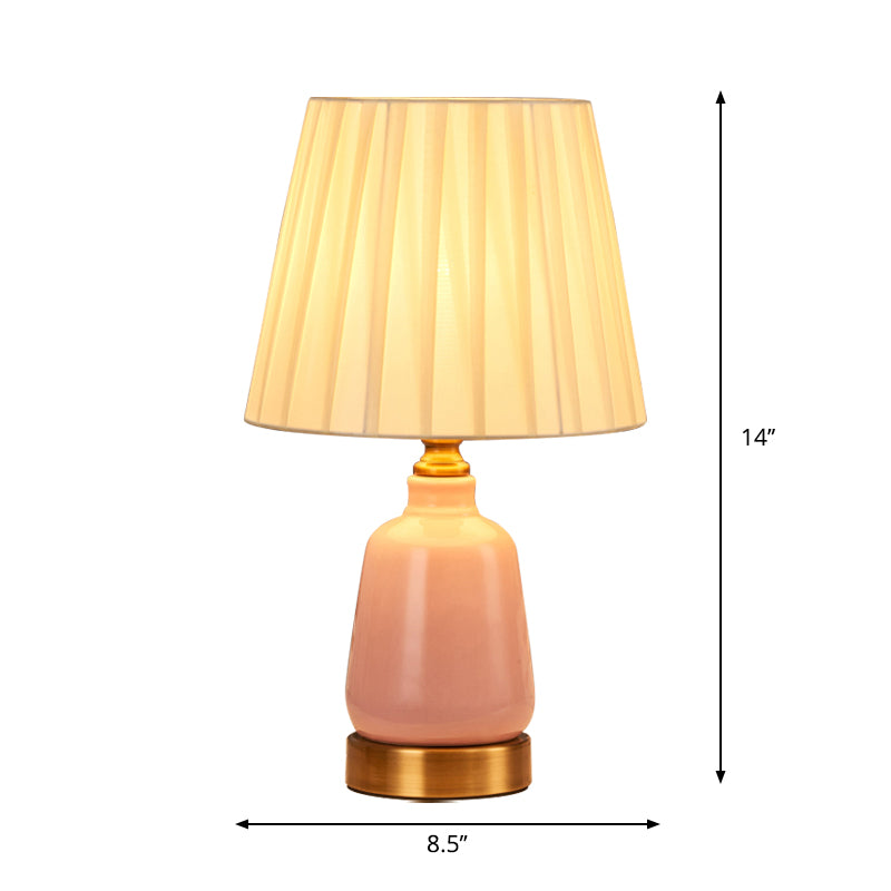 1 Head Bedroom Night Table Light Simple Style Pink Desk Lamp with Conical Pleated Fabric/Fabric Shade Clearhalo 'Lamps' 'Table Lamps' Lighting' 1724329