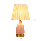 1 Head Bedroom Night Table Light Simple Style Pink Desk Lamp with Conical Pleated Fabric/Fabric Shade Clearhalo 'Lamps' 'Table Lamps' Lighting' 1724329