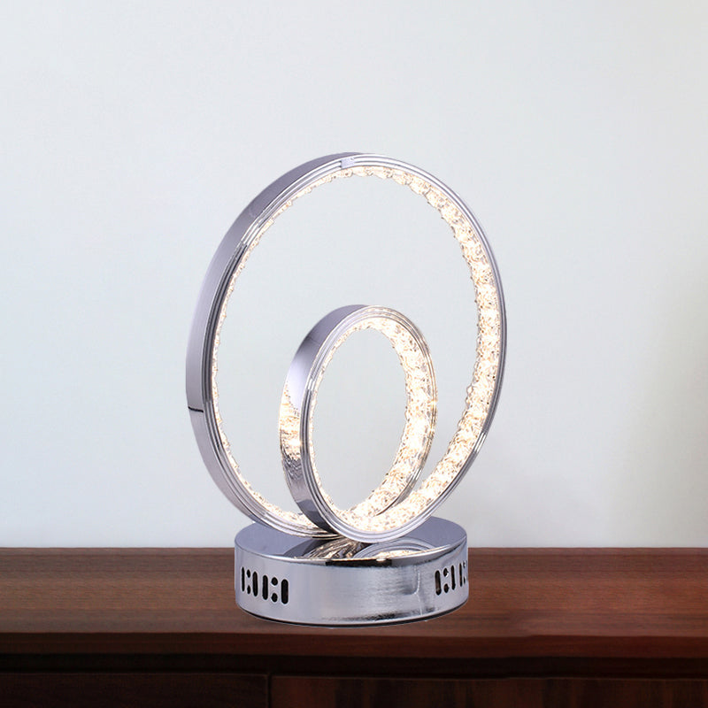 Minimalism Circle Nightstand Lamp Metallic Study Room LED Task Lighting in Chrome Clearhalo 'Lamps' 'Table Lamps' Lighting' 1724342