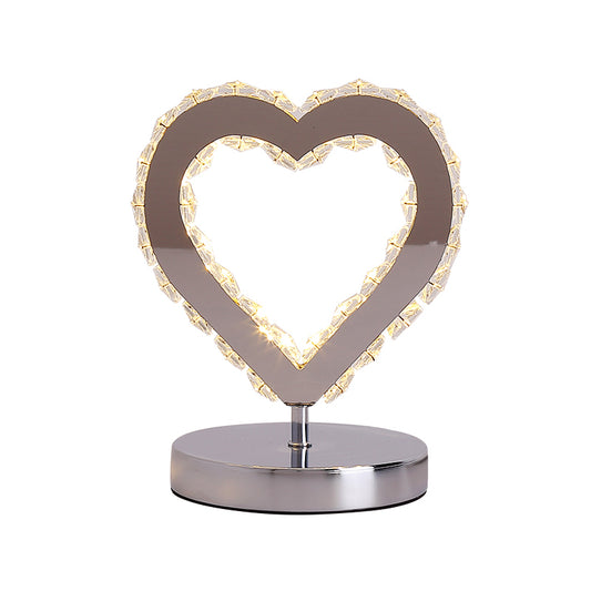 Loving Heart Crystal Block Desk Light Contemporary Chrome Nightstand Lighting for Bedside Clearhalo 'Lamps' 'Table Lamps' Lighting' 1724346