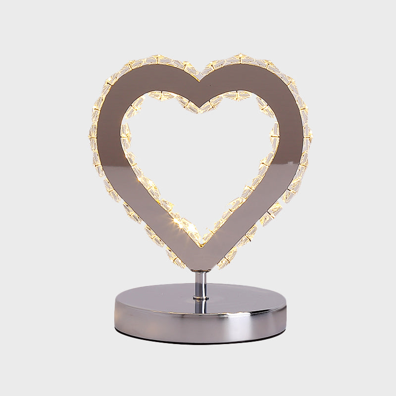 Loving Heart Crystal Block Desk Light Contemporary Chrome Nightstand Lighting for Bedside Clearhalo 'Lamps' 'Table Lamps' Lighting' 1724347