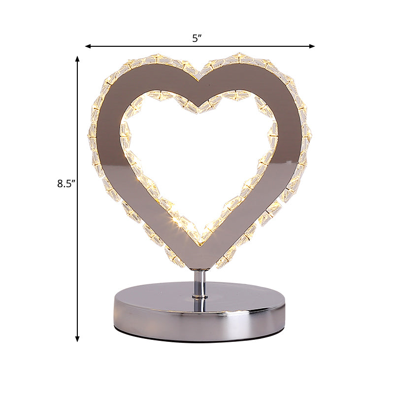 Loving Heart Crystal Block Desk Light Contemporary Chrome Nightstand Lighting for Bedside Clearhalo 'Lamps' 'Table Lamps' Lighting' 1724348