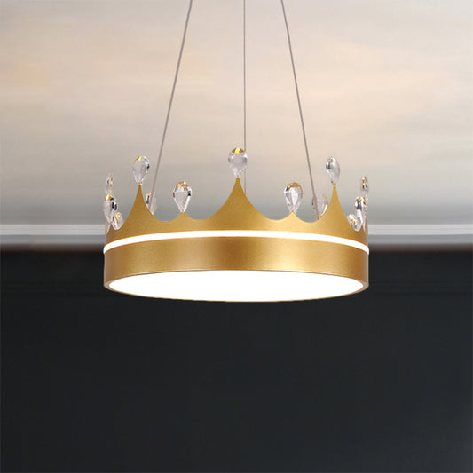 Crown Chandelier Light Modernism Metal Pink/Blue/Gold LED Suspended Lighting Fixture with Crystal Deco Gold Clearhalo 'Ceiling Lights' 'Chandeliers' 'Modern Chandeliers' 'Modern' Lighting' 1724381