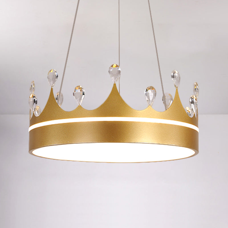 Crown Chandelier Light Modernism Metal Pink/Blue/Gold LED Suspended Lighting Fixture with Crystal Deco Clearhalo 'Ceiling Lights' 'Chandeliers' 'Modern Chandeliers' 'Modern' Lighting' 1724382