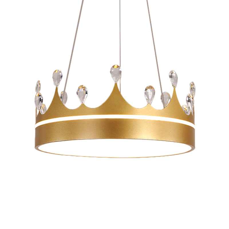 Crown Chandelier Light Modernism Metal Pink/Blue/Gold LED Suspended Lighting Fixture with Crystal Deco Clearhalo 'Ceiling Lights' 'Chandeliers' 'Modern Chandeliers' 'Modern' Lighting' 1724383
