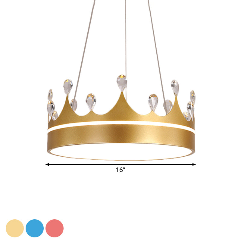 Crown Chandelier Light Modernism Metal Pink/Blue/Gold LED Suspended Lighting Fixture with Crystal Deco Clearhalo 'Ceiling Lights' 'Chandeliers' 'Modern Chandeliers' 'Modern' Lighting' 1724384