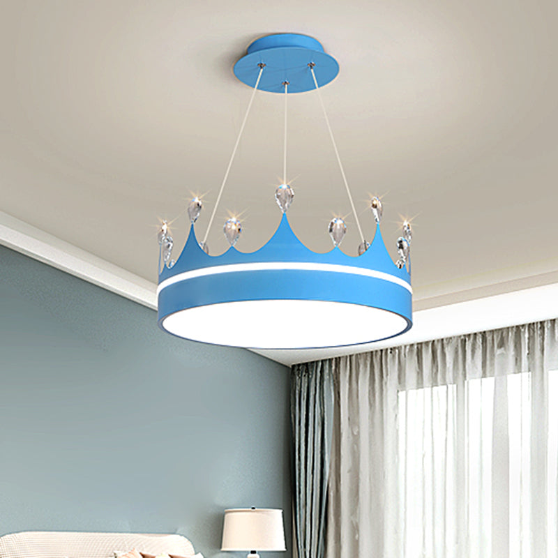Crown Chandelier Light Modernism Metal Pink/Blue/Gold LED Suspended Lighting Fixture with Crystal Deco Clearhalo 'Ceiling Lights' 'Chandeliers' 'Modern Chandeliers' 'Modern' Lighting' 1724386