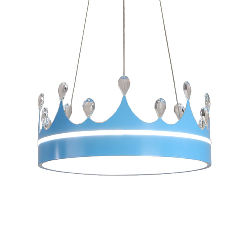Crown Chandelier Light Modernism Metal Pink/Blue/Gold LED Suspended Lighting Fixture with Crystal Deco Clearhalo 'Ceiling Lights' 'Chandeliers' 'Modern Chandeliers' 'Modern' Lighting' 1724388