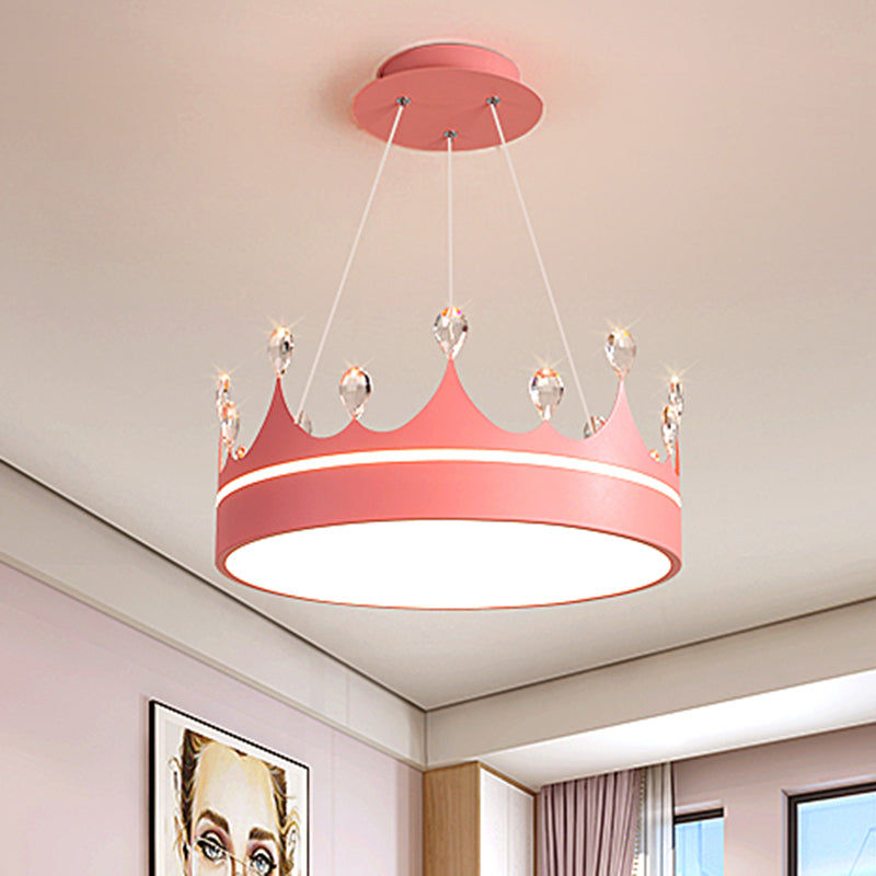 Crown Chandelier Light Modernism Metal Pink/Blue/Gold LED Suspended Lighting Fixture with Crystal Deco Clearhalo 'Ceiling Lights' 'Chandeliers' 'Modern Chandeliers' 'Modern' Lighting' 1724390