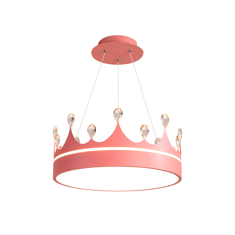 Crown Chandelier Light Modernism Metal Pink/Blue/Gold LED Suspended Lighting Fixture with Crystal Deco Clearhalo 'Ceiling Lights' 'Chandeliers' 'Modern Chandeliers' 'Modern' Lighting' 1724391