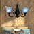 Pyramid Wall Lamp Mission Stained Glass 2 Heads Wall Mount Lighting in White/Blue/Yellow for Corridor Blue Clearhalo 'Industrial' 'Middle century wall lights' 'Tiffany wall lights' 'Tiffany' 'Wall Lamps & Sconces' 'Wall Lights' Lighting' 172439