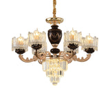 Simplicity 3-Tier Suspension Light Crystal Prisms 6-Bulb Parlor Chandelier with Clear Glass Shade in Gold Clearhalo 'Ceiling Lights' 'Chandeliers' 'Glass shade' 'Glass' 'Modern Chandeliers' 'Modern' 'Pendant Lights' Lighting' 1724429