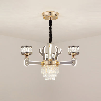Drum Pendant Chandelier Modern K9 Crystal 3-Head Chrome Ceiling Hang Fixture with Antler Design Chrome Clearhalo 'Ceiling Lights' 'Chandeliers' 'Modern Chandeliers' 'Modern' Lighting' 1724479