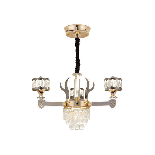 Drum Pendant Chandelier Modern K9 Crystal 3-Head Chrome Ceiling Hang Fixture with Antler Design Clearhalo 'Ceiling Lights' 'Chandeliers' 'Modern Chandeliers' 'Modern' Lighting' 1724481