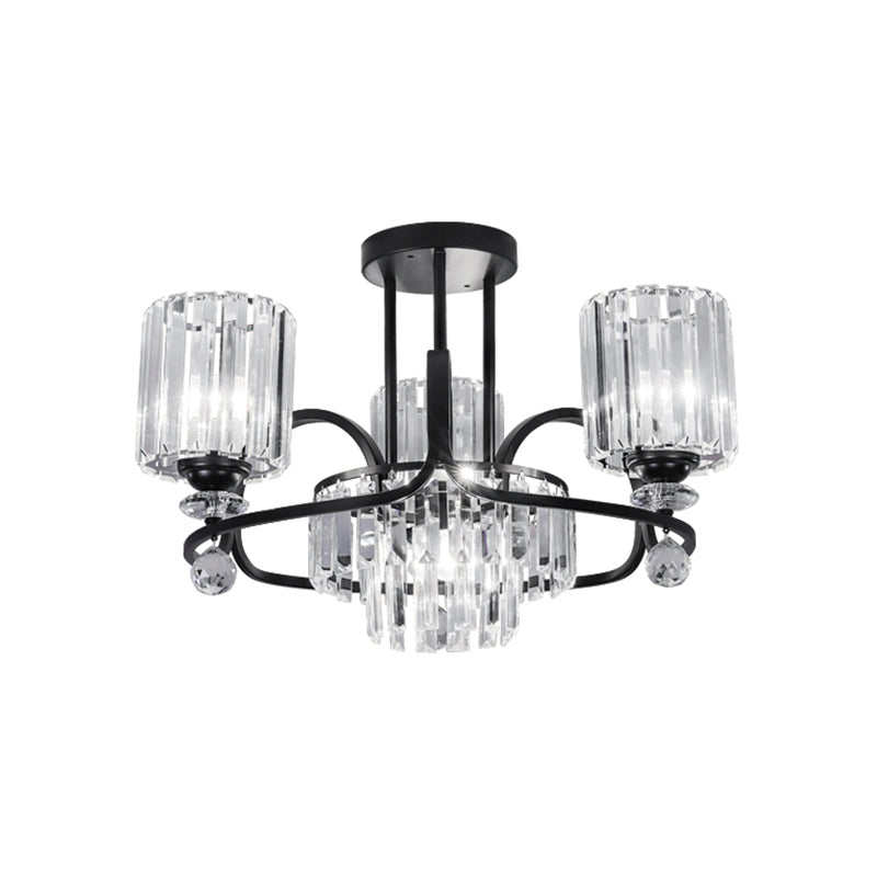 Cylindrical Suspension Lamp Modernist Crystal Prisms 4-Bulb Drawing Room Ceiling Chandelier in Black Clearhalo 'Ceiling Lights' 'Chandeliers' 'Modern Chandeliers' 'Modern' Lighting' 1724485