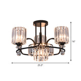 Cylindrical Suspension Lamp Modernist Crystal Prisms 4-Bulb Drawing Room Ceiling Chandelier in Black Clearhalo 'Ceiling Lights' 'Chandeliers' 'Modern Chandeliers' 'Modern' Lighting' 1724486