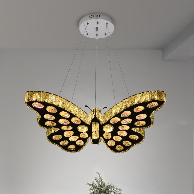 Butterfly Suspension Lighting Modern Clear Crystal LED Black Hanging Chandelier in Warm/White Light Clear Clearhalo 'Ceiling Lights' 'Chandeliers' 'Clear' 'Industrial' 'Modern Chandeliers' 'Modern' 'Tiffany' 'Traditional Chandeliers' Lighting' 1724495