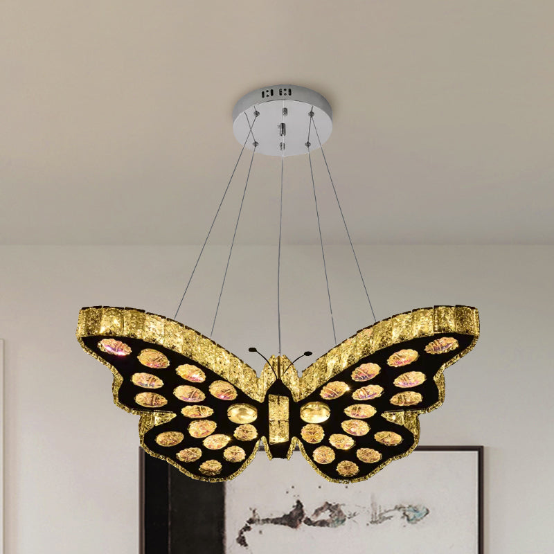 Butterfly Suspension Lighting Modern Clear Crystal LED Black Hanging Chandelier in Warm/White Light Clearhalo 'Ceiling Lights' 'Chandeliers' 'Clear' 'Industrial' 'Modern Chandeliers' 'Modern' 'Tiffany' 'Traditional Chandeliers' Lighting' 1724496