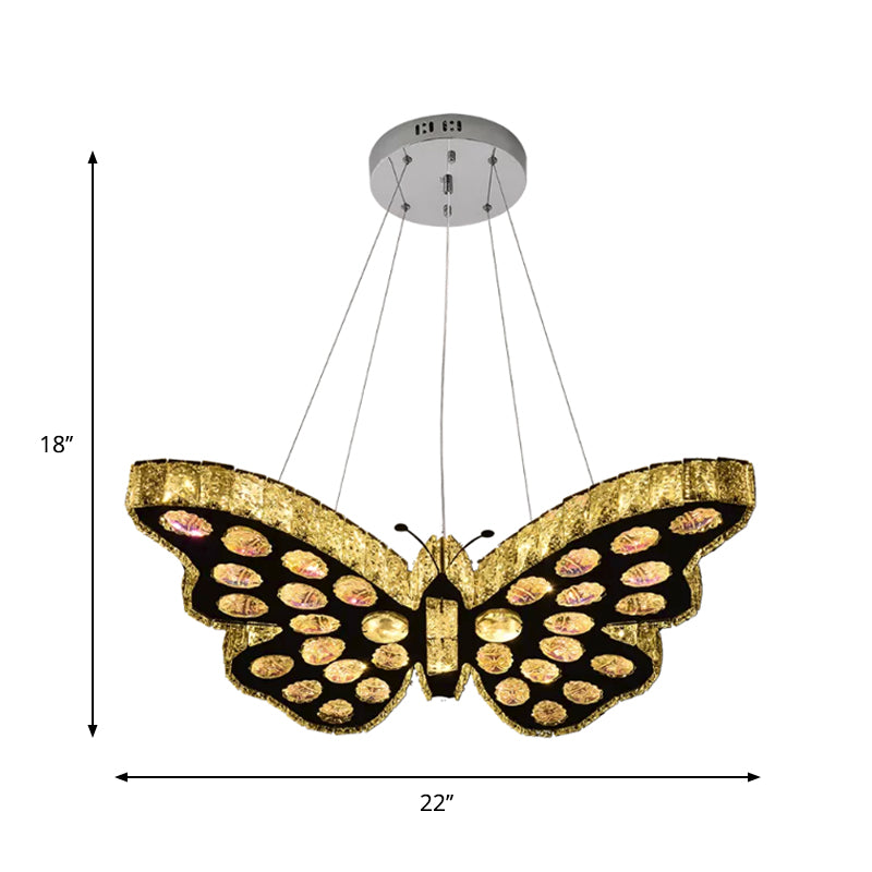 Butterfly Suspension Lighting Modern Clear Crystal LED Black Hanging Chandelier in Warm/White Light Clearhalo 'Ceiling Lights' 'Chandeliers' 'Clear' 'Industrial' 'Modern Chandeliers' 'Modern' 'Tiffany' 'Traditional Chandeliers' Lighting' 1724498