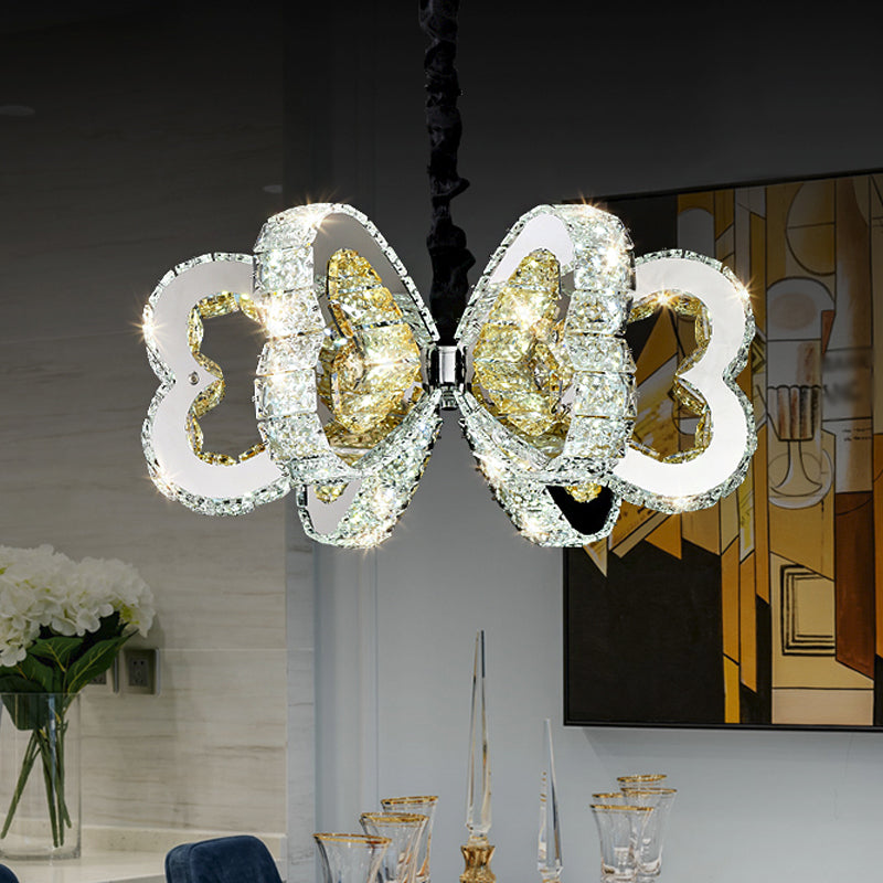 Loving Heart Chandelier Lamp Modernism Clear Crystal Dining Room LED Down Lighting in Stainless-Steel, Warm/White Light Clearhalo 'Ceiling Lights' 'Chandeliers' 'Clear' 'Industrial' 'Modern Chandeliers' 'Modern' 'Tiffany' 'Traditional Chandeliers' Lighting' 1724500
