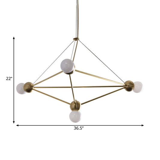 Modo Pendant Chandelier Modernism White Glass 4 Heads Living Room Suspension Lamp with Geometric Cage Clearhalo 'Ceiling Lights' 'Chandeliers' 'Modern Chandeliers' 'Modern' Lighting' 1724514