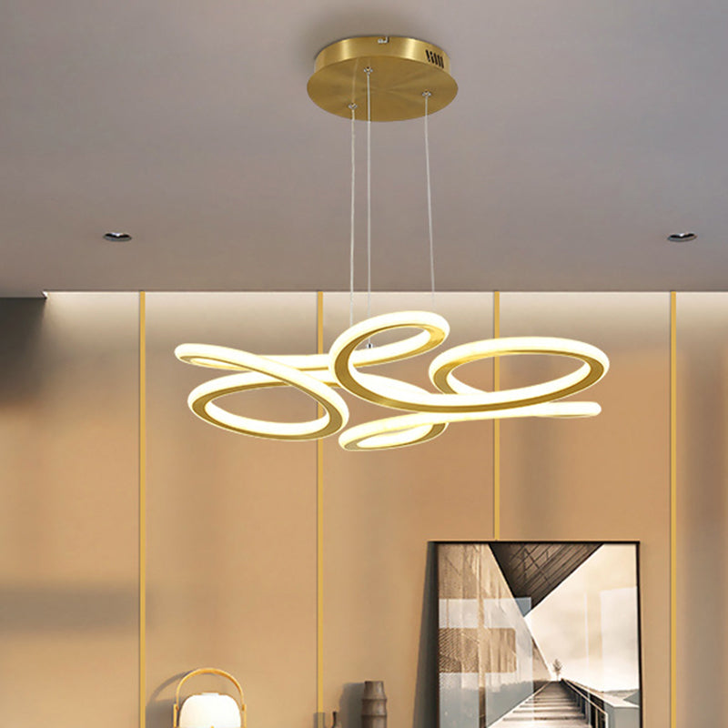 Modern LED Chandelier Light Gold Ribbon Hanging Lamp Kit with Aluminum Shade in Warm/White Light Gold Clearhalo 'Ceiling Lights' 'Chandeliers' 'Modern Chandeliers' 'Modern' Lighting' 1724515
