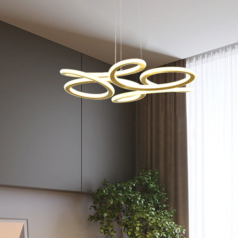 Modern LED Chandelier Light Gold Ribbon Hanging Lamp Kit with Aluminum Shade in Warm/White Light Clearhalo 'Ceiling Lights' 'Chandeliers' 'Modern Chandeliers' 'Modern' Lighting' 1724516