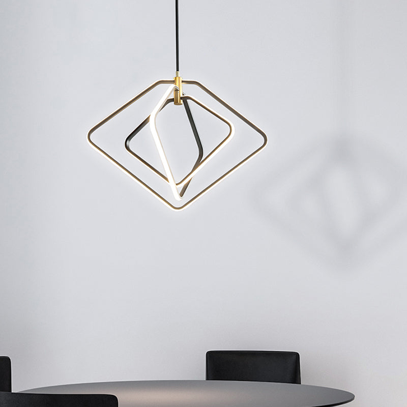 13"/16" W Rhombus Chandelier Lamp Modernism Metal Dining Room LED Ceiling Pendant Light in Black/White Clearhalo 'Ceiling Lights' 'Chandeliers' 'Modern Chandeliers' 'Modern' Lighting' 1724542
