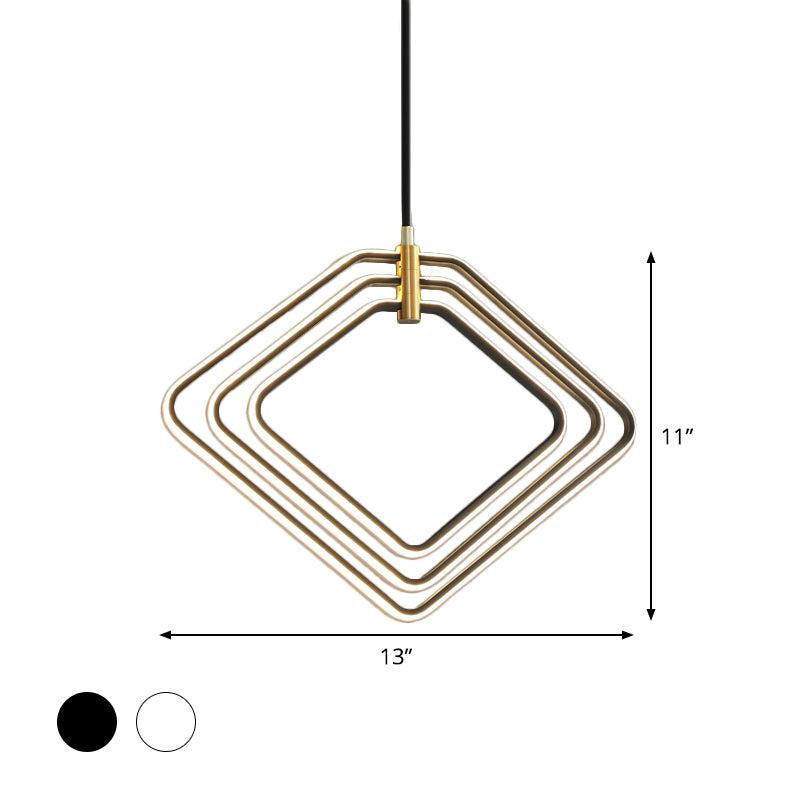 13"/16" W Rhombus Chandelier Lamp Modernism Metal Dining Room LED Ceiling Pendant Light in Black/White Clearhalo 'Ceiling Lights' 'Chandeliers' 'Modern Chandeliers' 'Modern' Lighting' 1724544