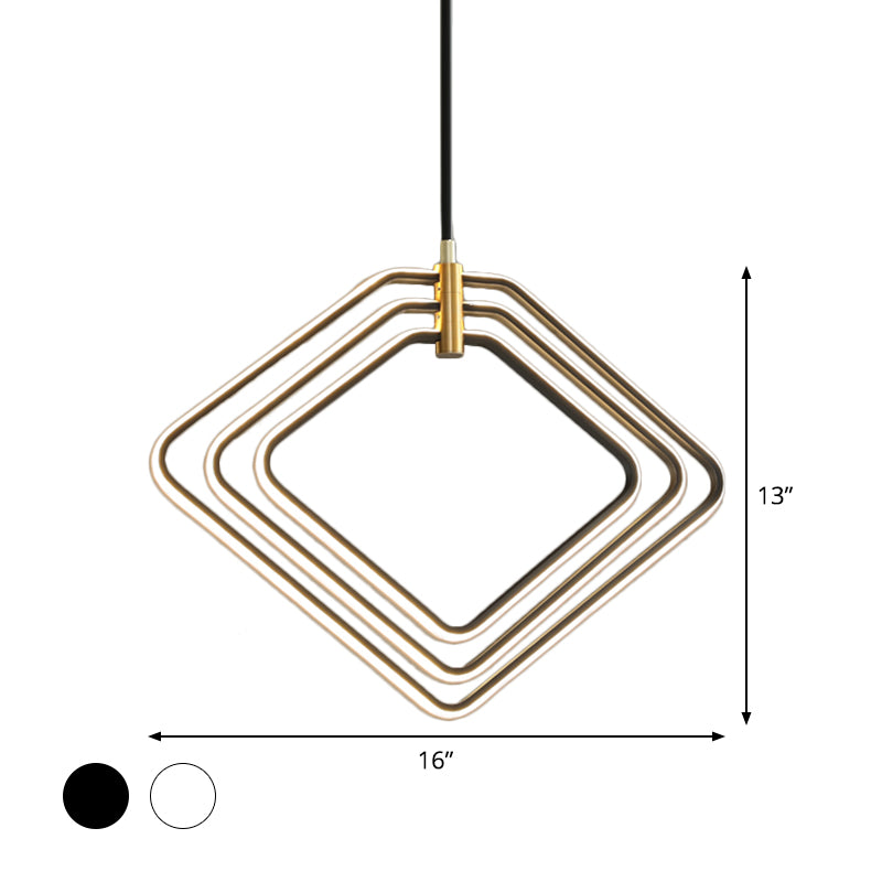 13"/16" W Rhombus Chandelier Lamp Modernism Metal Dining Room LED Ceiling Pendant Light in Black/White Clearhalo 'Ceiling Lights' 'Chandeliers' 'Modern Chandeliers' 'Modern' Lighting' 1724545