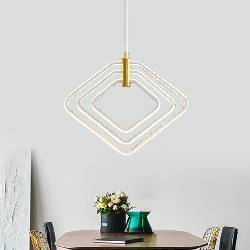 13"/16" W Rhombus Chandelier Lamp Modernism Metal Dining Room LED Ceiling Pendant Light in Black/White Clearhalo 'Ceiling Lights' 'Chandeliers' 'Modern Chandeliers' 'Modern' Lighting' 1724547