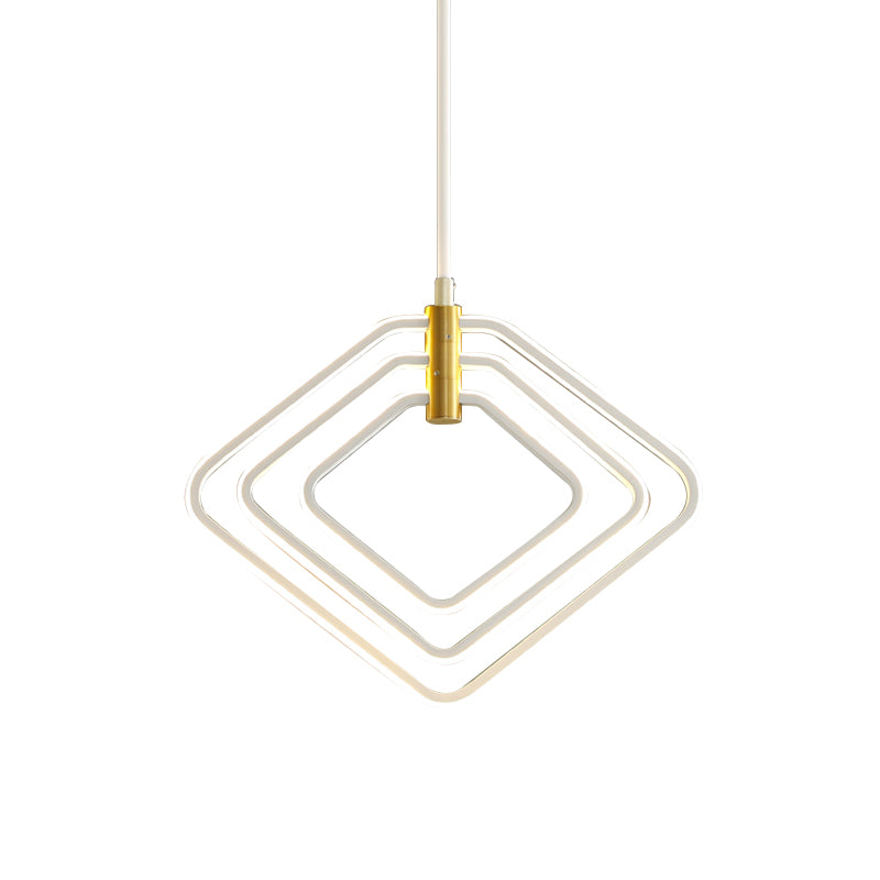 13"/16" W Rhombus Chandelier Lamp Modernism Metal Dining Room LED Ceiling Pendant Light in Black/White Clearhalo 'Ceiling Lights' 'Chandeliers' 'Modern Chandeliers' 'Modern' Lighting' 1724549