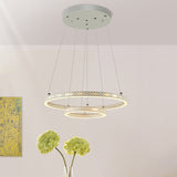 2-Tier Hoop Dining Room Down Lighting Metallic LED Minimalist Pendant Chandelier in White Clearhalo 'Ceiling Lights' 'Chandeliers' 'Modern Chandeliers' 'Modern' Lighting' 1724589
