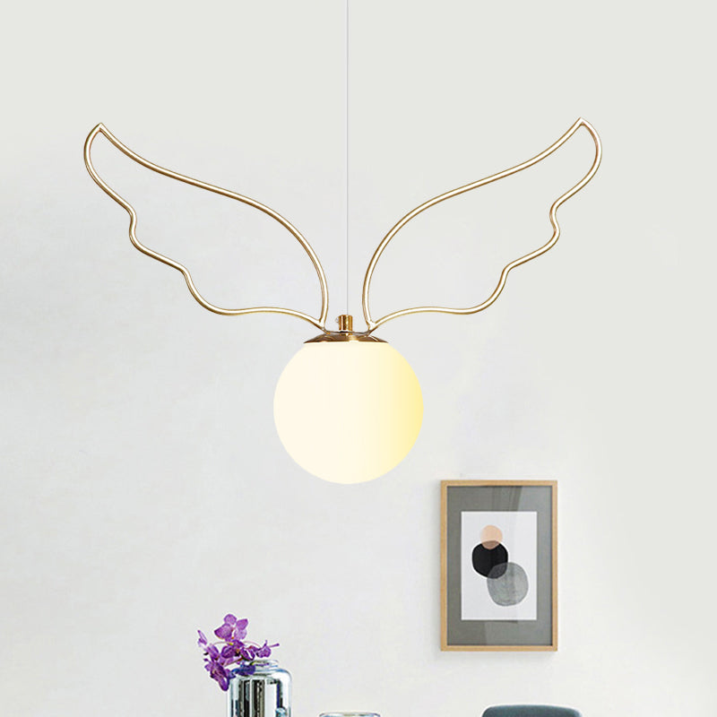 Frosted Glass Ball Pendulum Light Modern 1-Head Gold Hanging Lamp Kit with Wings/Bowknot/Loving Heart Design Clearhalo 'Ceiling Lights' 'Pendant Lights' 'Pendants' Lighting' 1724601