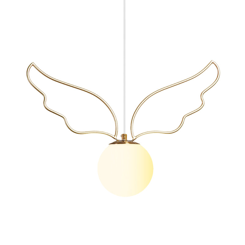 Frosted Glass Ball Pendulum Light Modern 1-Head Gold Hanging Lamp Kit with Wings/Bowknot/Loving Heart Design Clearhalo 'Ceiling Lights' 'Pendant Lights' 'Pendants' Lighting' 1724602
