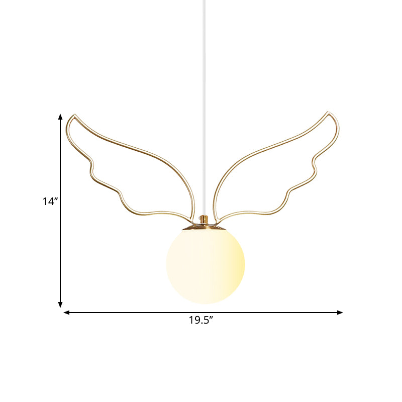 Frosted Glass Ball Pendulum Light Modern 1-Head Gold Hanging Lamp Kit with Wings/Bowknot/Loving Heart Design Clearhalo 'Ceiling Lights' 'Pendant Lights' 'Pendants' Lighting' 1724603