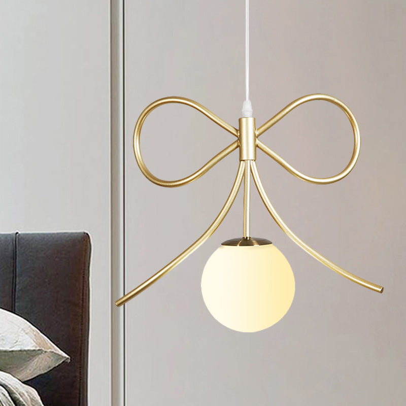 Frosted Glass Ball Pendulum Light Modern 1-Head Gold Hanging Lamp Kit with Wings/Bowknot/Loving Heart Design Clearhalo 'Ceiling Lights' 'Pendant Lights' 'Pendants' Lighting' 1724604