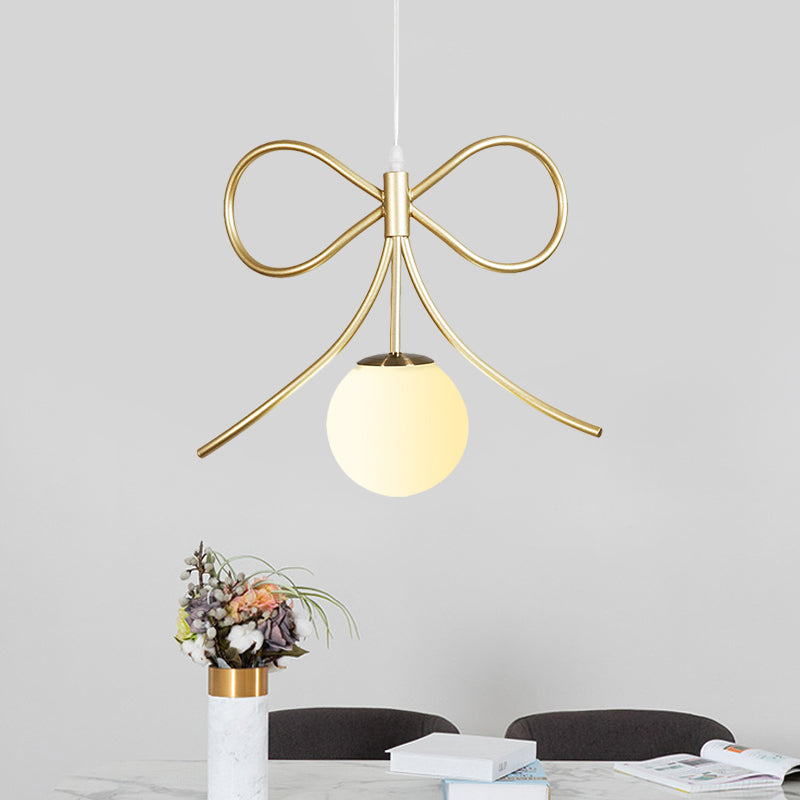 Frosted Glass Ball Pendulum Light Modern 1-Head Gold Hanging Lamp Kit with Wings/Bowknot/Loving Heart Design Clearhalo 'Ceiling Lights' 'Pendant Lights' 'Pendants' Lighting' 1724605