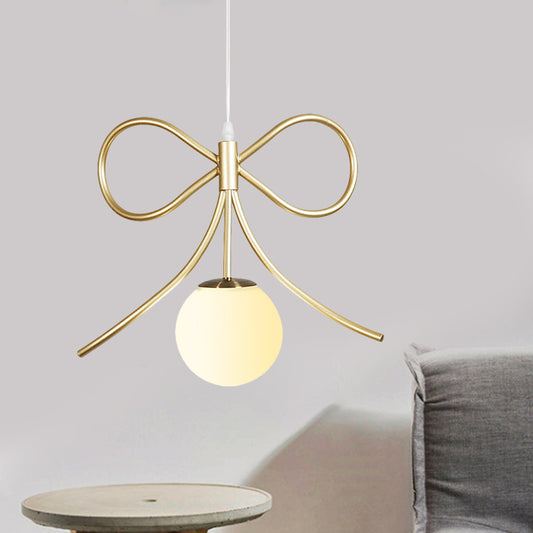 Frosted Glass Ball Pendulum Light Modern 1-Head Gold Hanging Lamp Kit with Wings/Bowknot/Loving Heart Design Clearhalo 'Ceiling Lights' 'Pendant Lights' 'Pendants' Lighting' 1724606