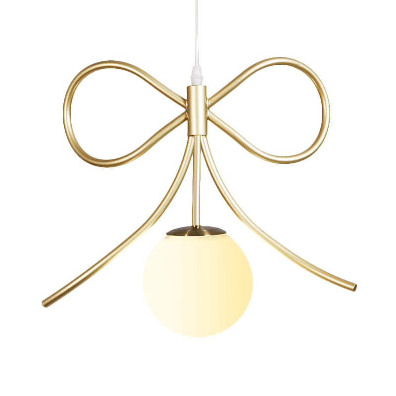 Frosted Glass Ball Pendulum Light Modern 1-Head Gold Hanging Lamp Kit with Wings/Bowknot/Loving Heart Design Clearhalo 'Ceiling Lights' 'Pendant Lights' 'Pendants' Lighting' 1724607