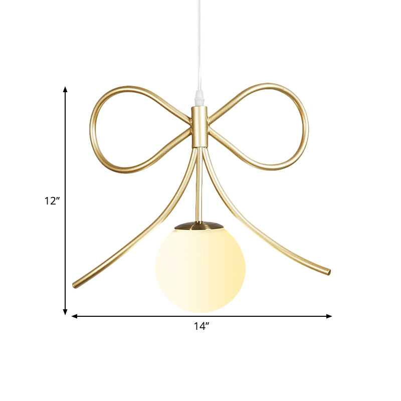 Frosted Glass Ball Pendulum Light Modern 1-Head Gold Hanging Lamp Kit with Wings/Bowknot/Loving Heart Design Clearhalo 'Ceiling Lights' 'Pendant Lights' 'Pendants' Lighting' 1724608