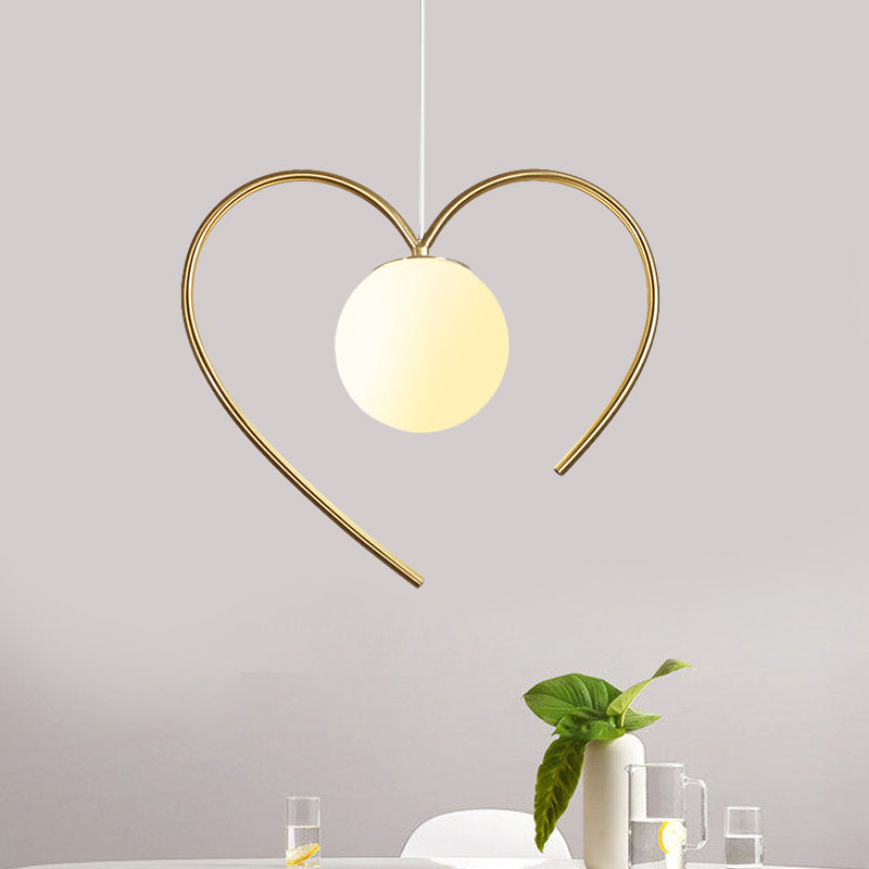 Frosted Glass Ball Pendulum Light Modern 1-Head Gold Hanging Lamp Kit with Wings/Bowknot/Loving Heart Design Clearhalo 'Ceiling Lights' 'Pendant Lights' 'Pendants' Lighting' 1724609