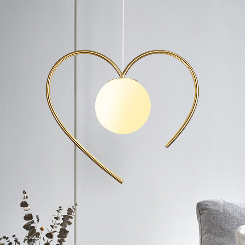 Frosted Glass Ball Pendulum Light Modern 1-Head Gold Hanging Lamp Kit with Wings/Bowknot/Loving Heart Design Clearhalo 'Ceiling Lights' 'Pendant Lights' 'Pendants' Lighting' 1724610