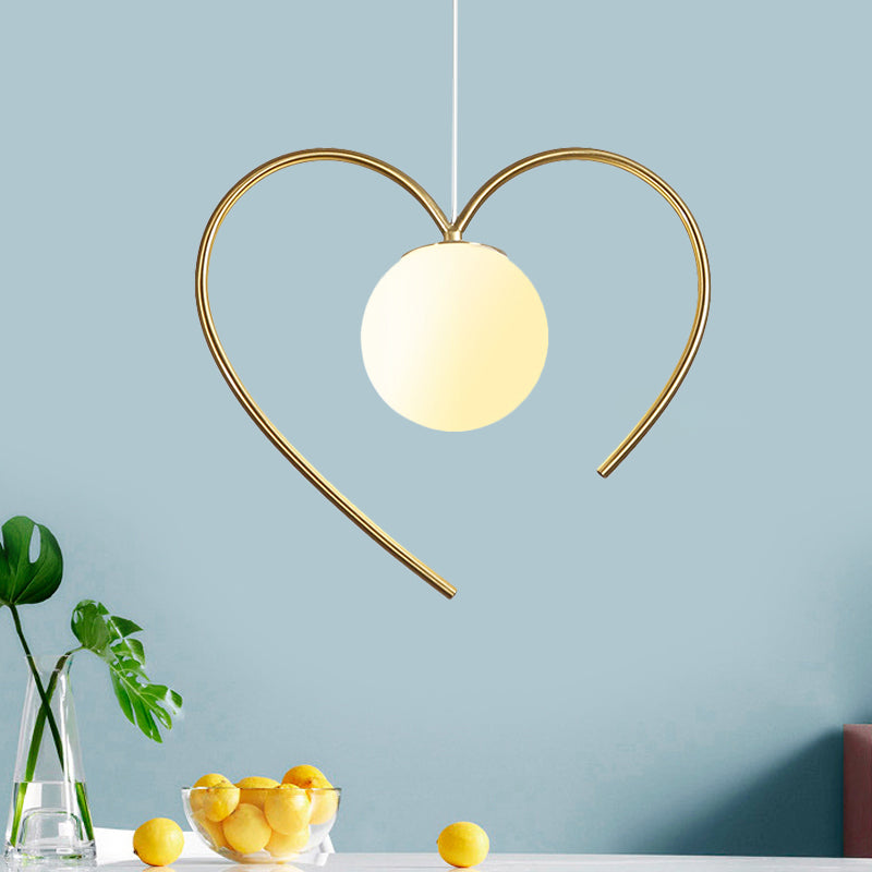 Frosted Glass Ball Pendulum Light Modern 1-Head Gold Hanging Lamp Kit with Wings/Bowknot/Loving Heart Design Clearhalo 'Ceiling Lights' 'Pendant Lights' 'Pendants' Lighting' 1724611