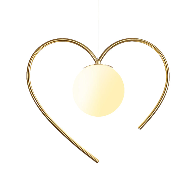 Frosted Glass Ball Pendulum Light Modern 1-Head Gold Hanging Lamp Kit with Wings/Bowknot/Loving Heart Design Clearhalo 'Ceiling Lights' 'Pendant Lights' 'Pendants' Lighting' 1724612
